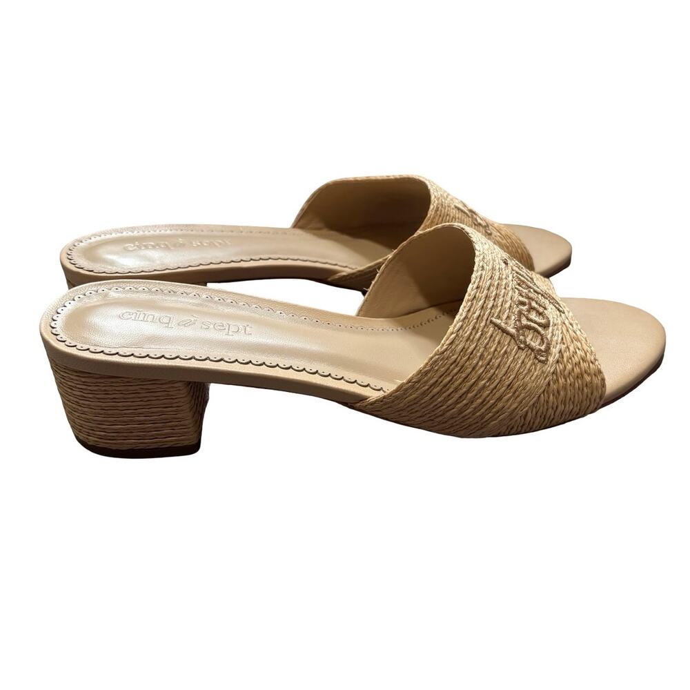 Cinq à Sept Dani Raffia Slide Sandals Embroidered Block Heel Size 39.5 - Picture 6 of 7